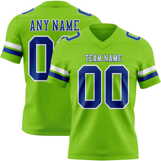 Custom Neon Green Royal-White Authentic Football Jersey - Main View