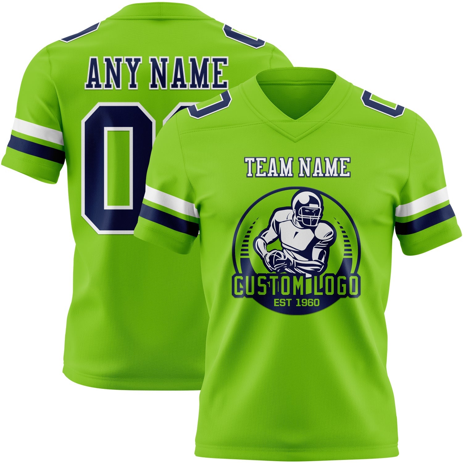 Custom Neon Green Navy-White Authentic Football Jersey view 2