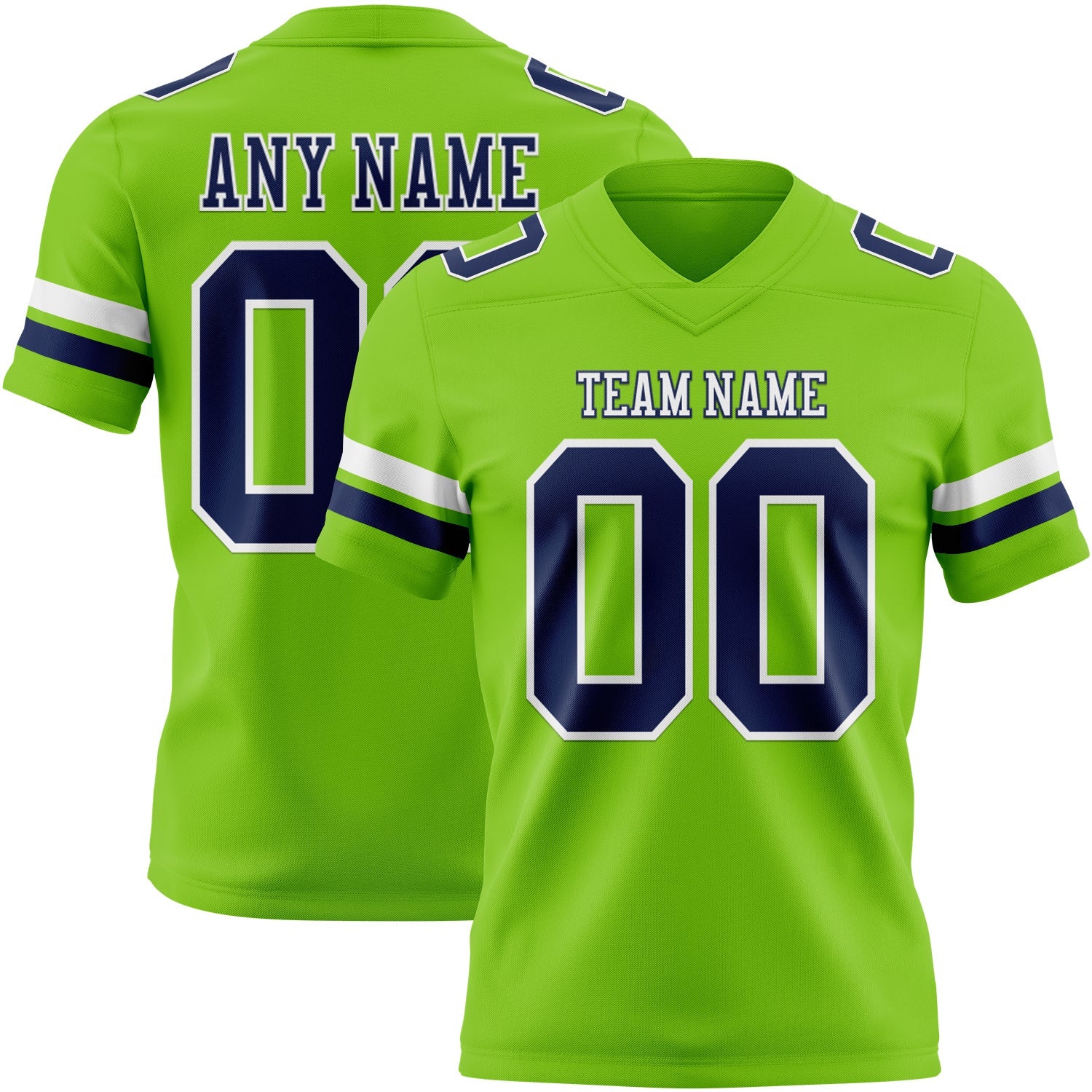 Custom Neon Green Navy-White Authentic Football Jersey - Main View