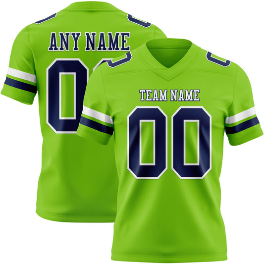 Custom Neon Green Navy-White Authentic Football Jersey - Main View