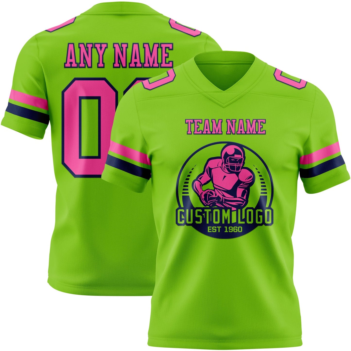 Custom Neon Green Pink-Navy Authentic Football Jersey view 2