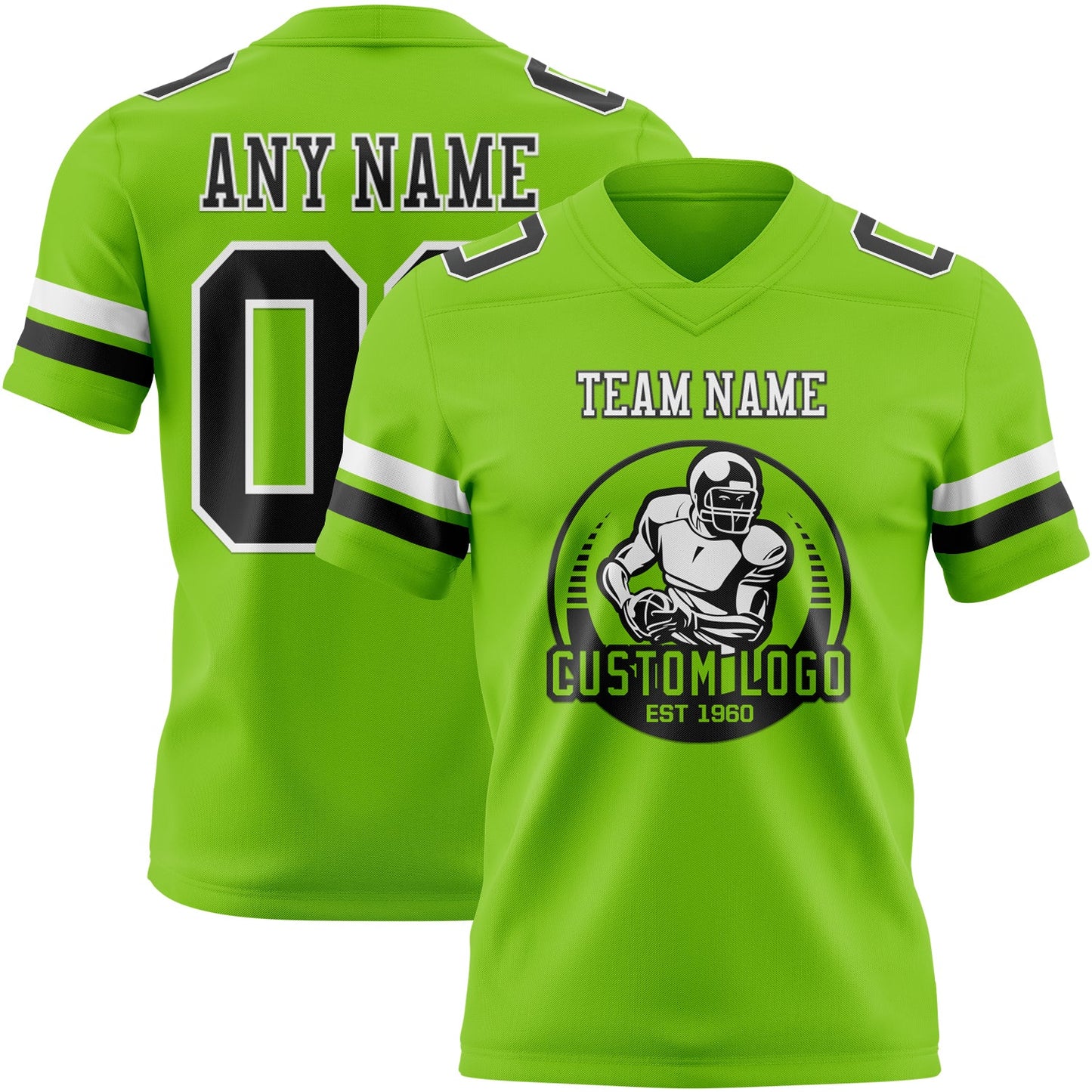 Custom Neon Green Black-White Authentic Football Jersey view 2
