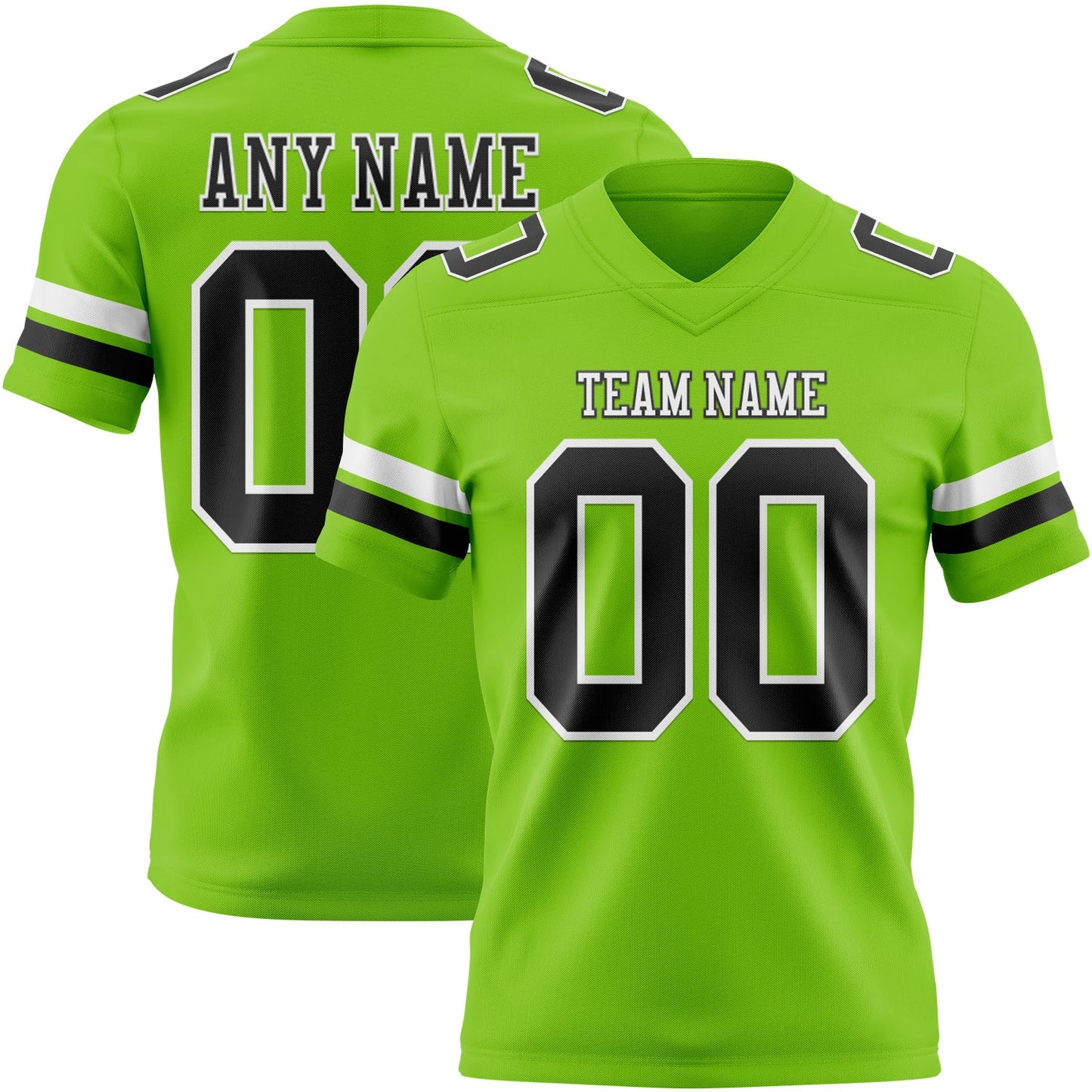 Custom Neon Green Black-White Authentic Football Jersey - Main View