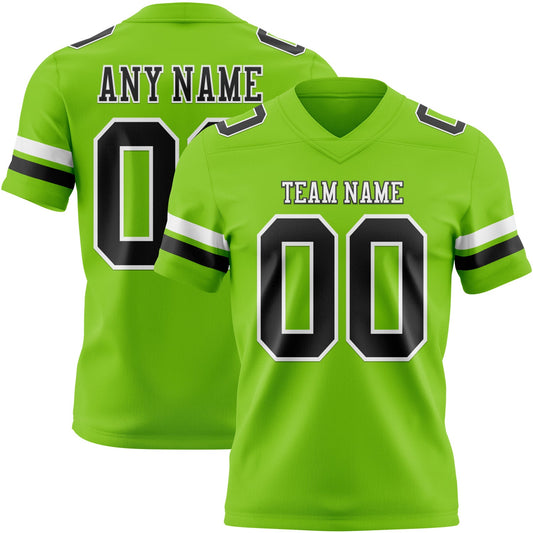 Custom Neon Green Black-White Authentic Football Jersey - Main View