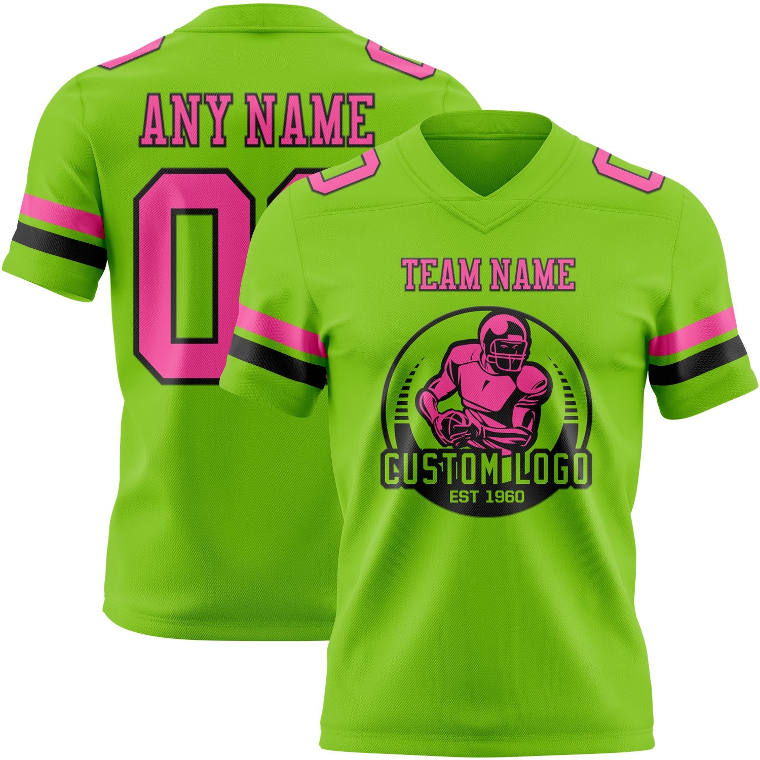 Custom Neon Green Pink-Black Authentic Football Jersey view 2