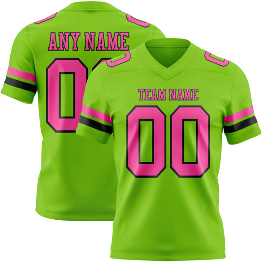 Custom Neon Green Pink-Black Authentic Football Jersey - Main View