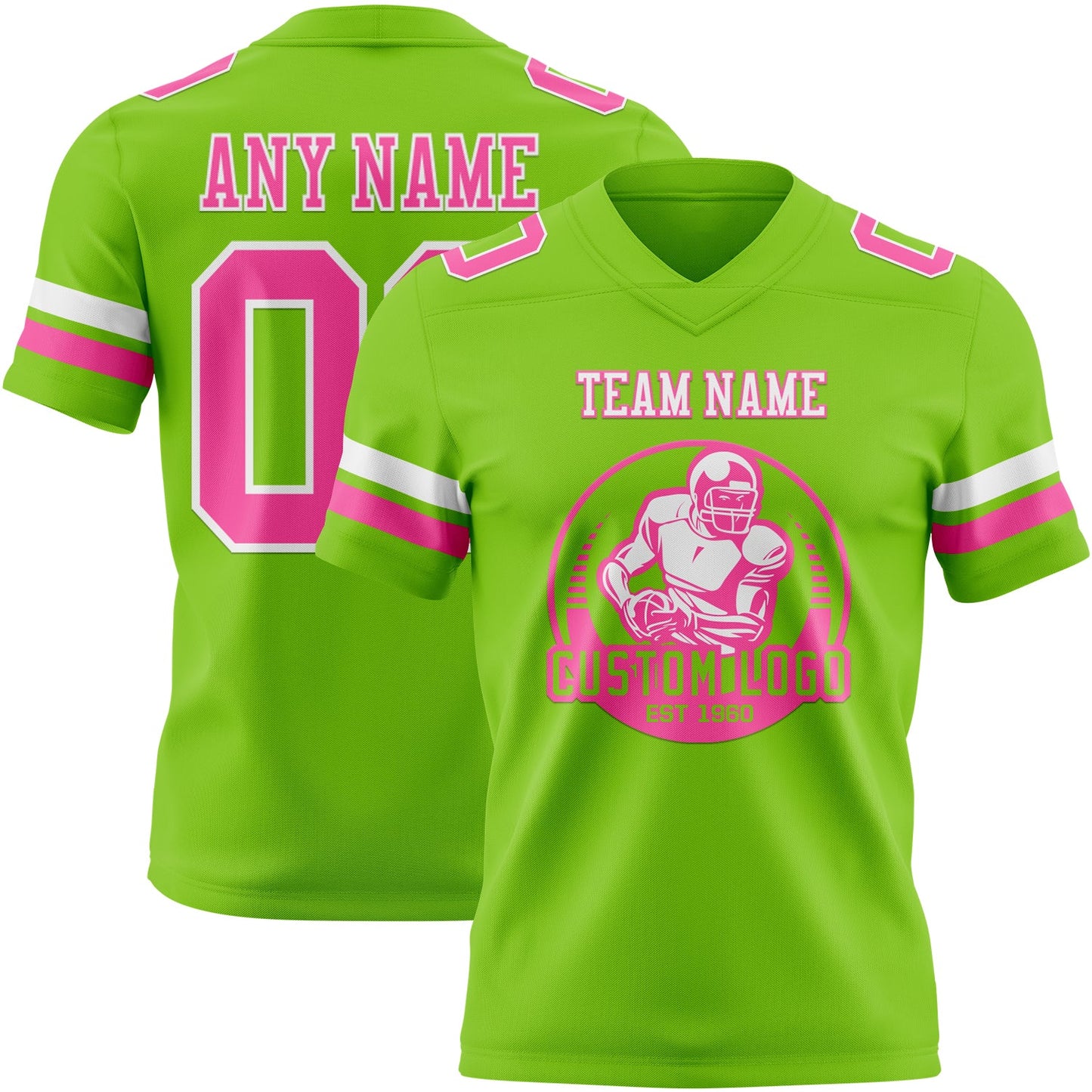 Custom Neon Green Pink-White Authentic Football Jersey view 2