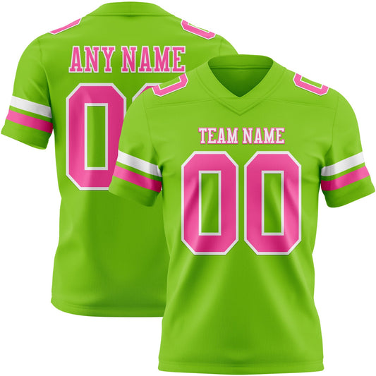 Custom Neon Green Pink-White Authentic Football Jersey - Main View