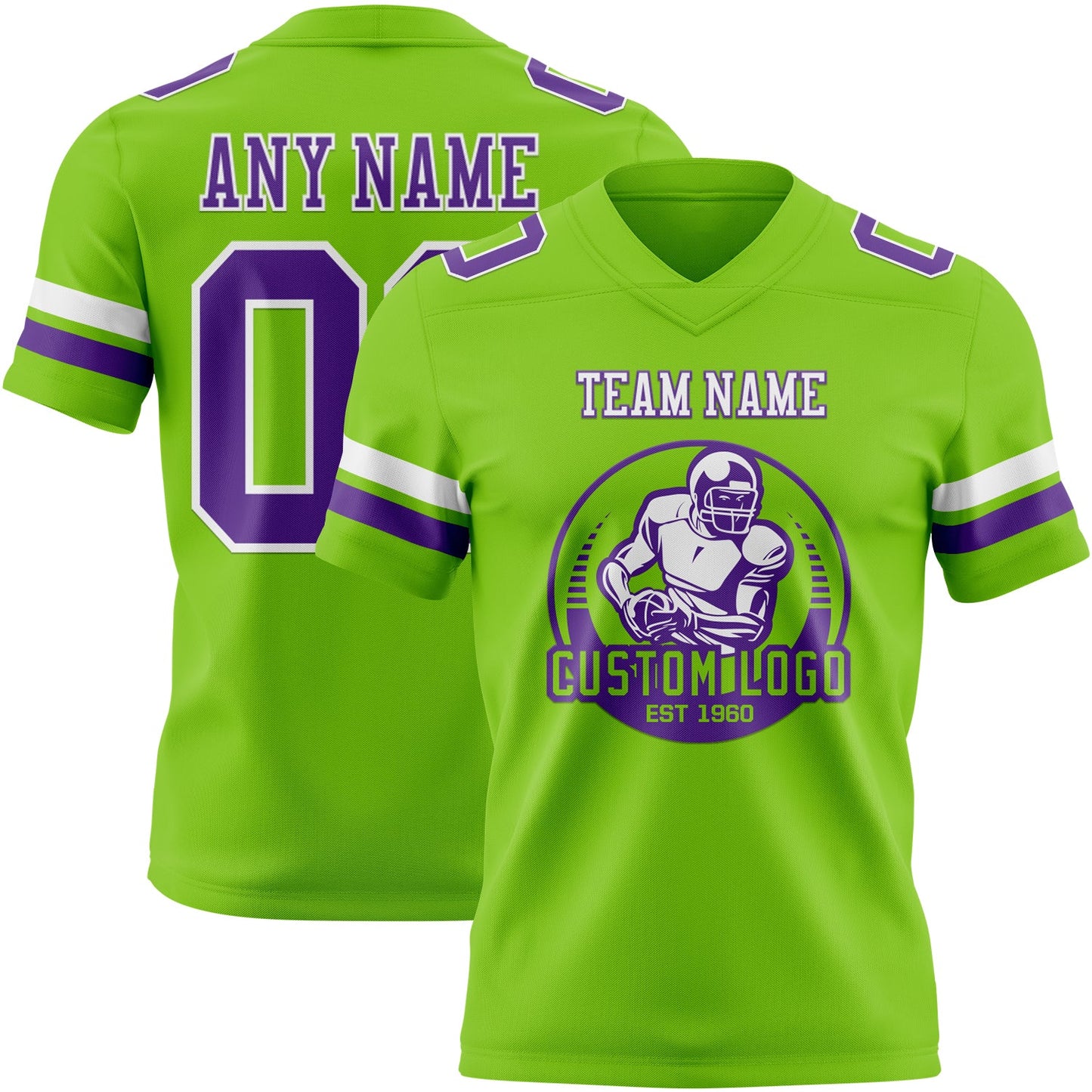 Custom Neon Green Purple-White Authentic Football Jersey view 2