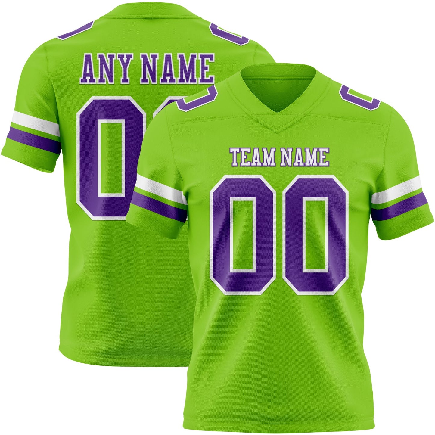 Custom Neon Green Purple-White Authentic Football Jersey - Main View