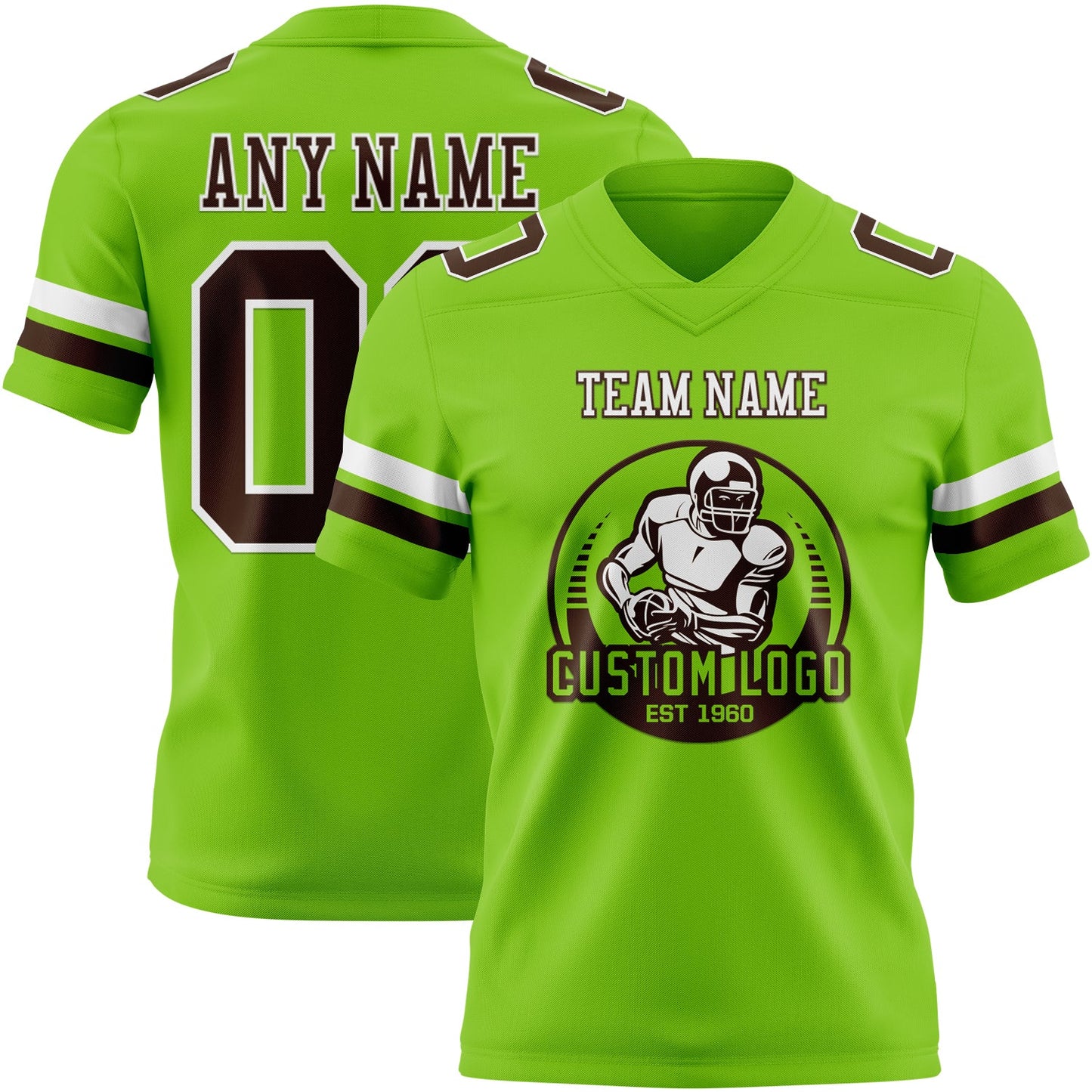 Custom Neon Green Brown-White Authentic Football Jersey view 2