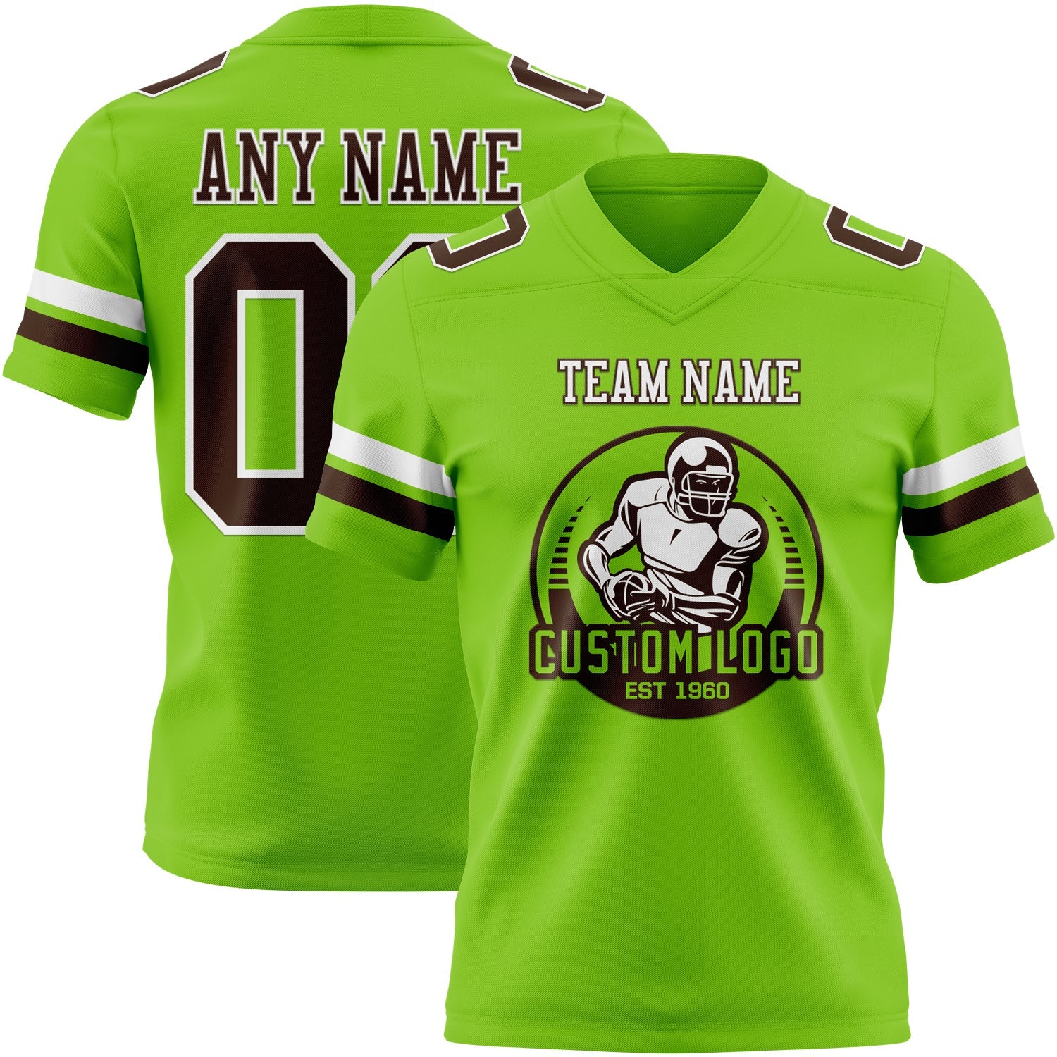 Custom Neon Green Brown-White Authentic Football Jersey view 2