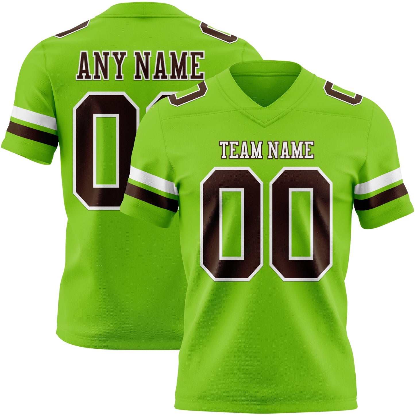 Custom Neon Green Brown-White Authentic Football Jersey - Main View