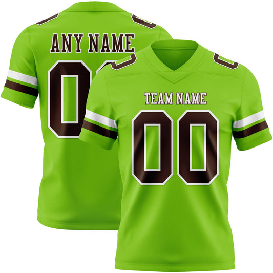 Custom Neon Green Brown-White Authentic Football Jersey - Main View