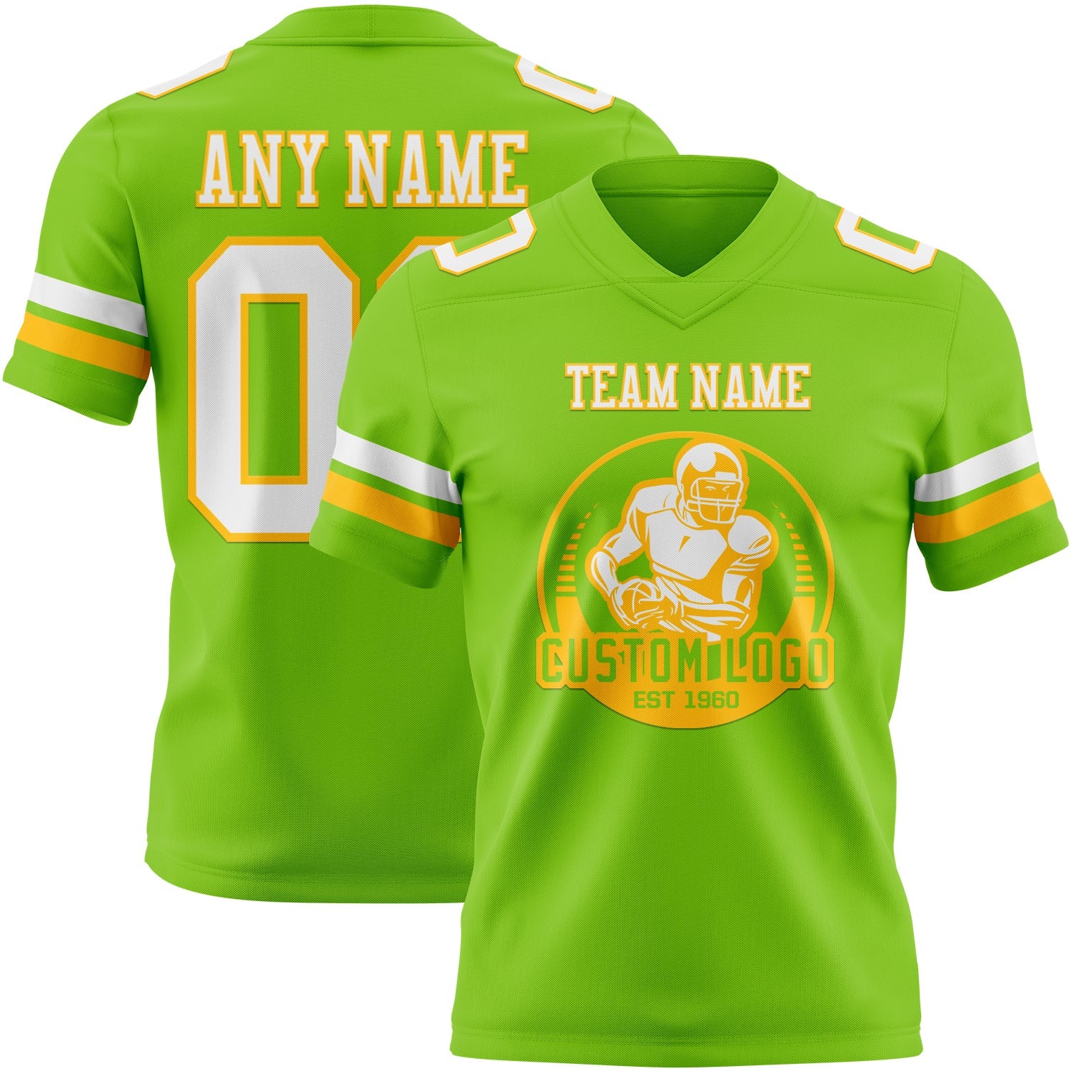 Custom Neon Green White-Gold Authentic Football Jersey view 2