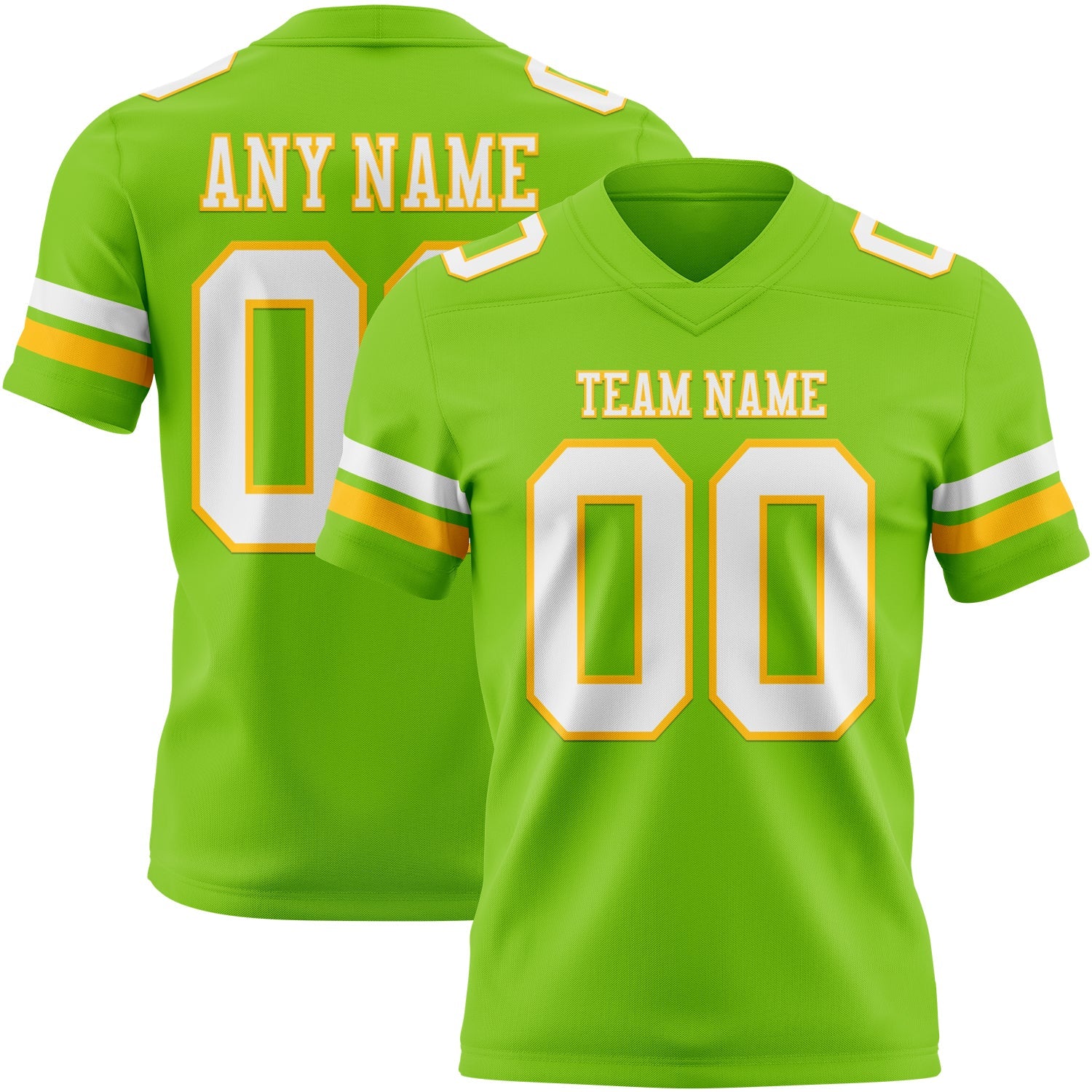 Custom Neon Green White-Gold Authentic Football Jersey - Main View