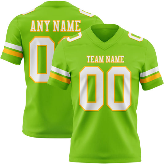 Custom Neon Green White-Gold Authentic Football Jersey - Main View