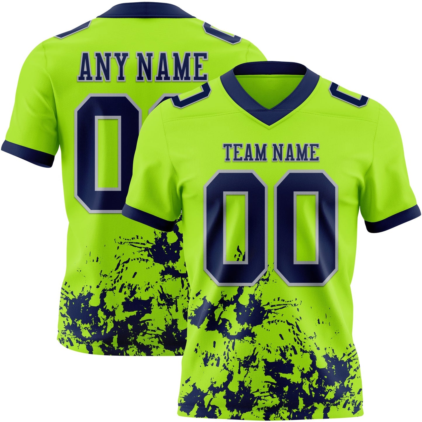 Custom Neon Green Navy-Gray 3D Pattern Splash Authentic Football Jersey - Main View