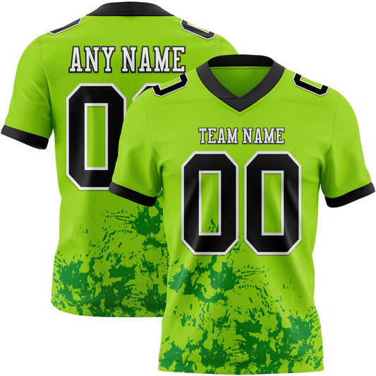 Custom Neon Green Black Grass Green-White 3D Pattern Splash Authentic Football Jersey - Main View