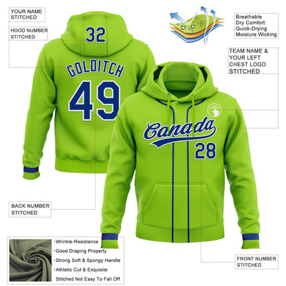 Custom Stitched Neon Green Royal-White Baseball Pullover Sweatshirt Hoodie view 2
