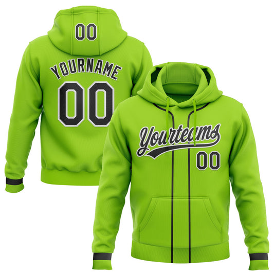 Custom Stitched Neon Green Black-White Baseball Pullover Sweatshirt Hoodie - Main View