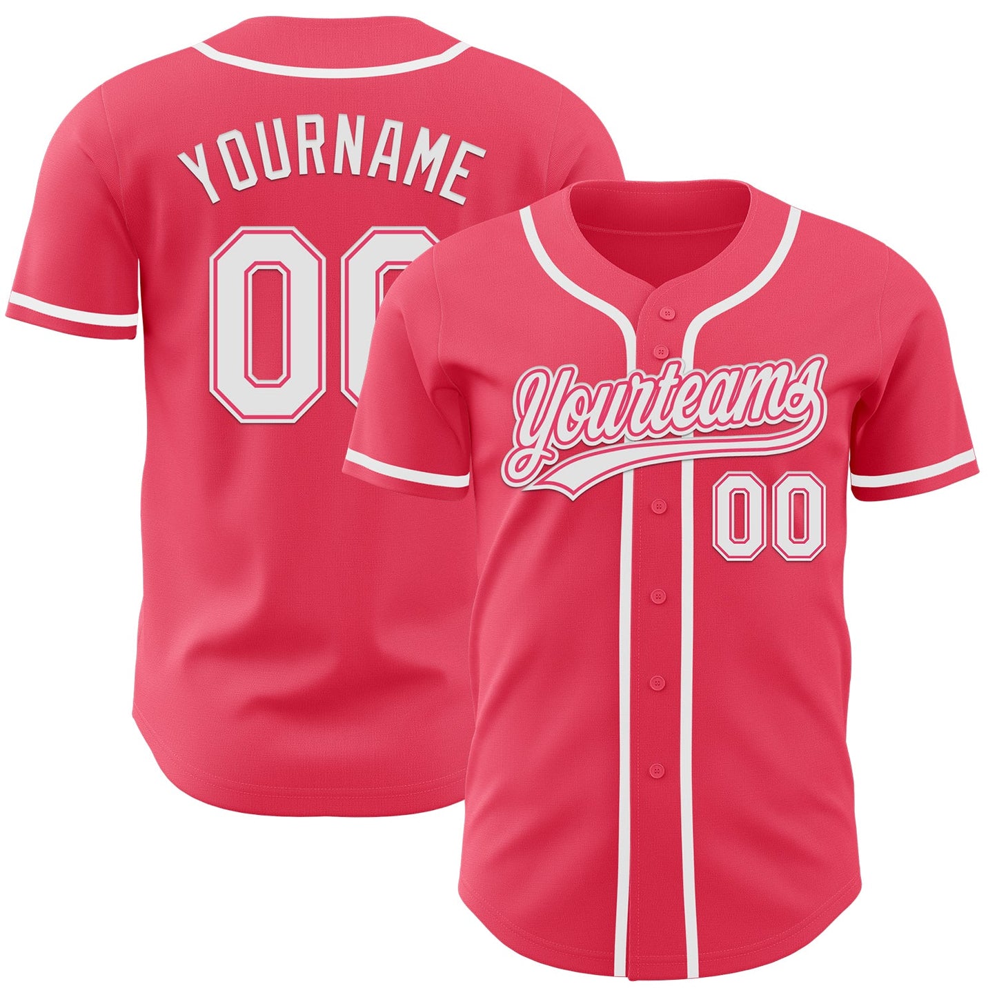 Custom Neon Pink White Authentic Baseball Jersey - Main View