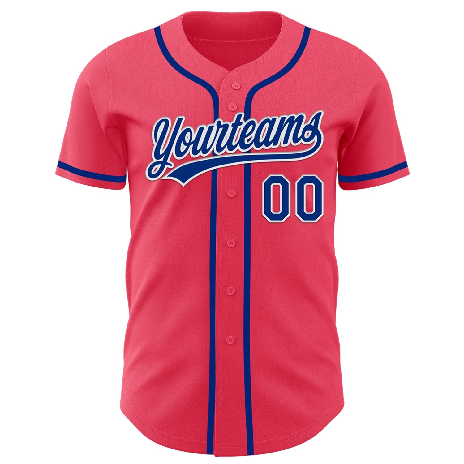 Custom Neon Pink Royal-White Authentic Baseball Jersey view 2