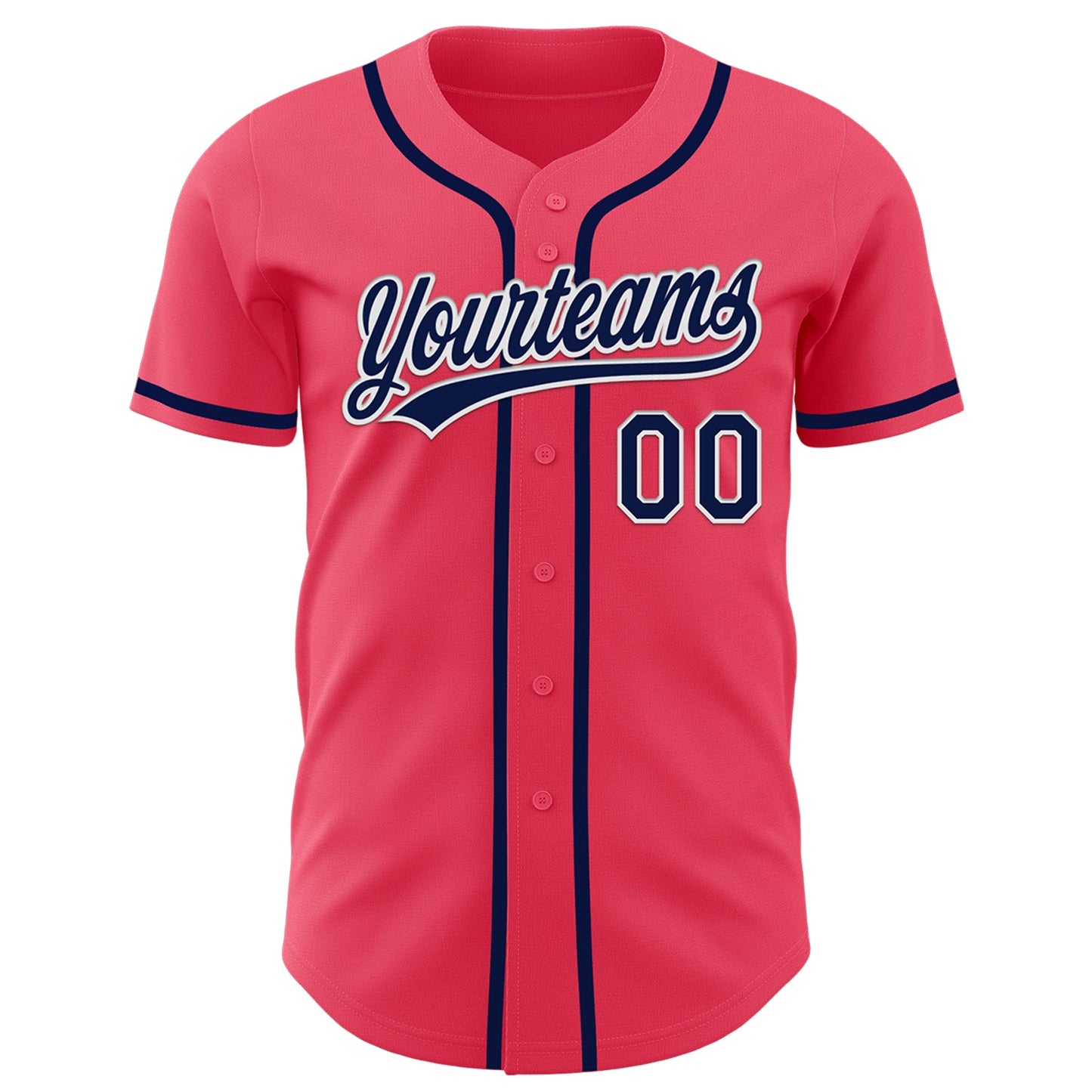 Custom Neon Pink Navy-White Authentic Baseball Jersey view 2