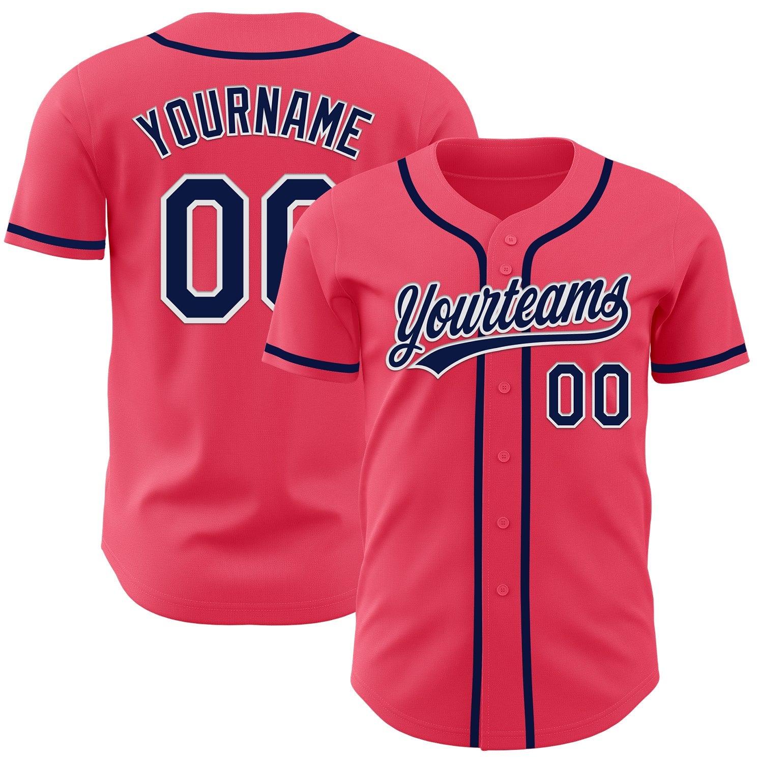 Custom Neon Pink Navy-White Authentic Baseball Jersey - Main View