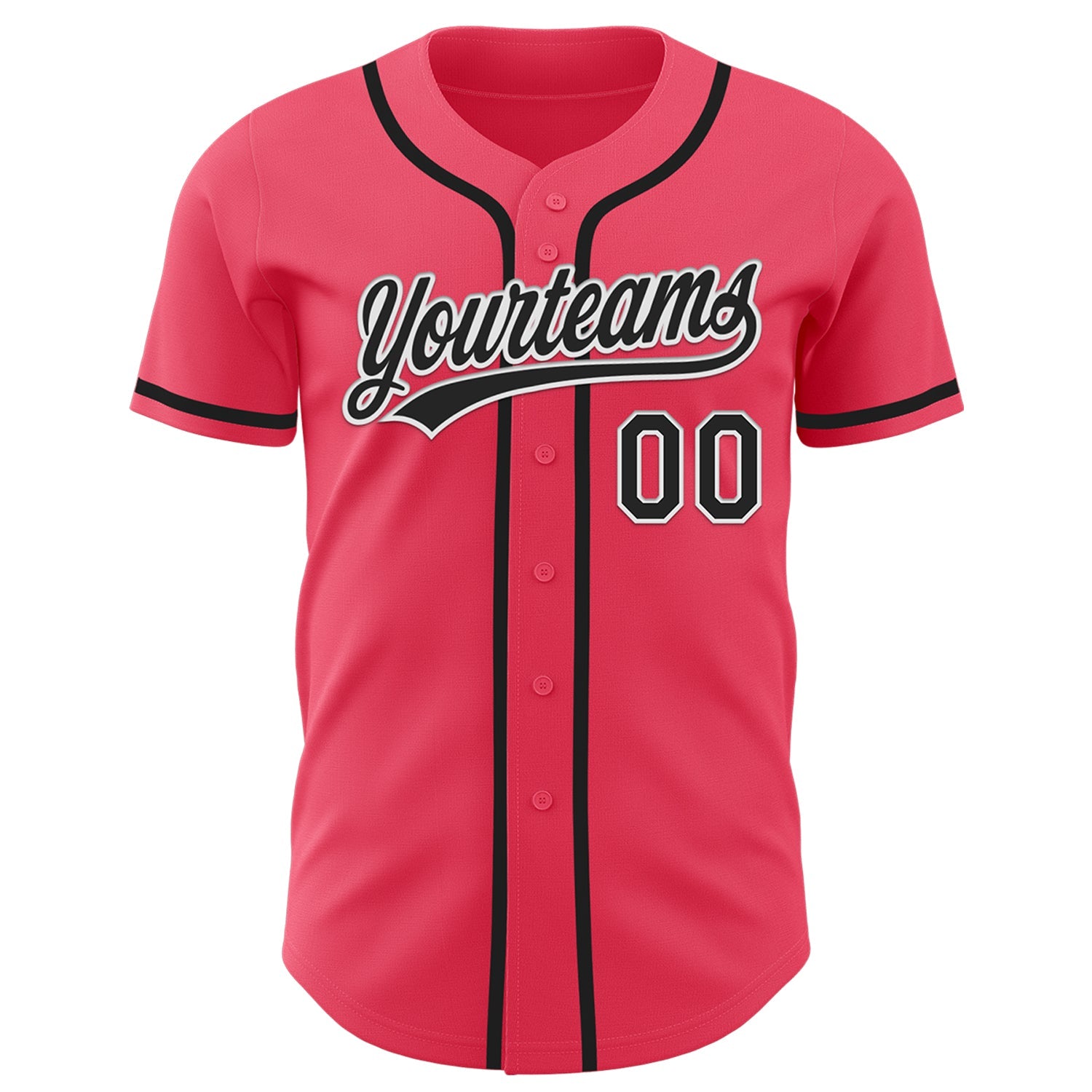 Custom Neon Pink Black-White Authentic Baseball Jersey view 2