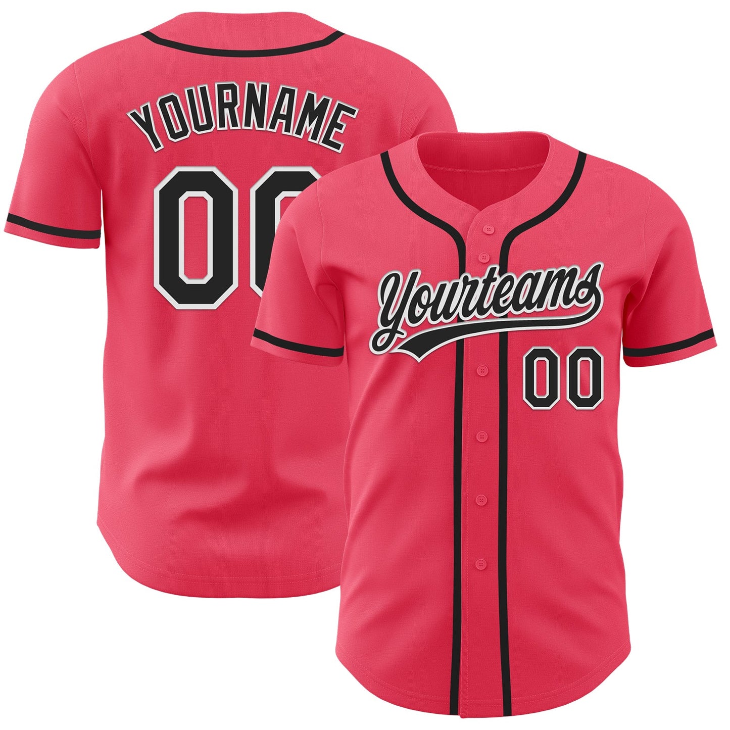 Custom Neon Pink Black-White Authentic Baseball Jersey - Main View