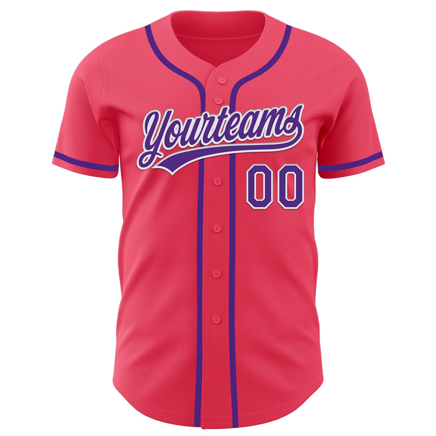 Custom Neon Pink Purple-White Authentic Baseball Jersey view 2