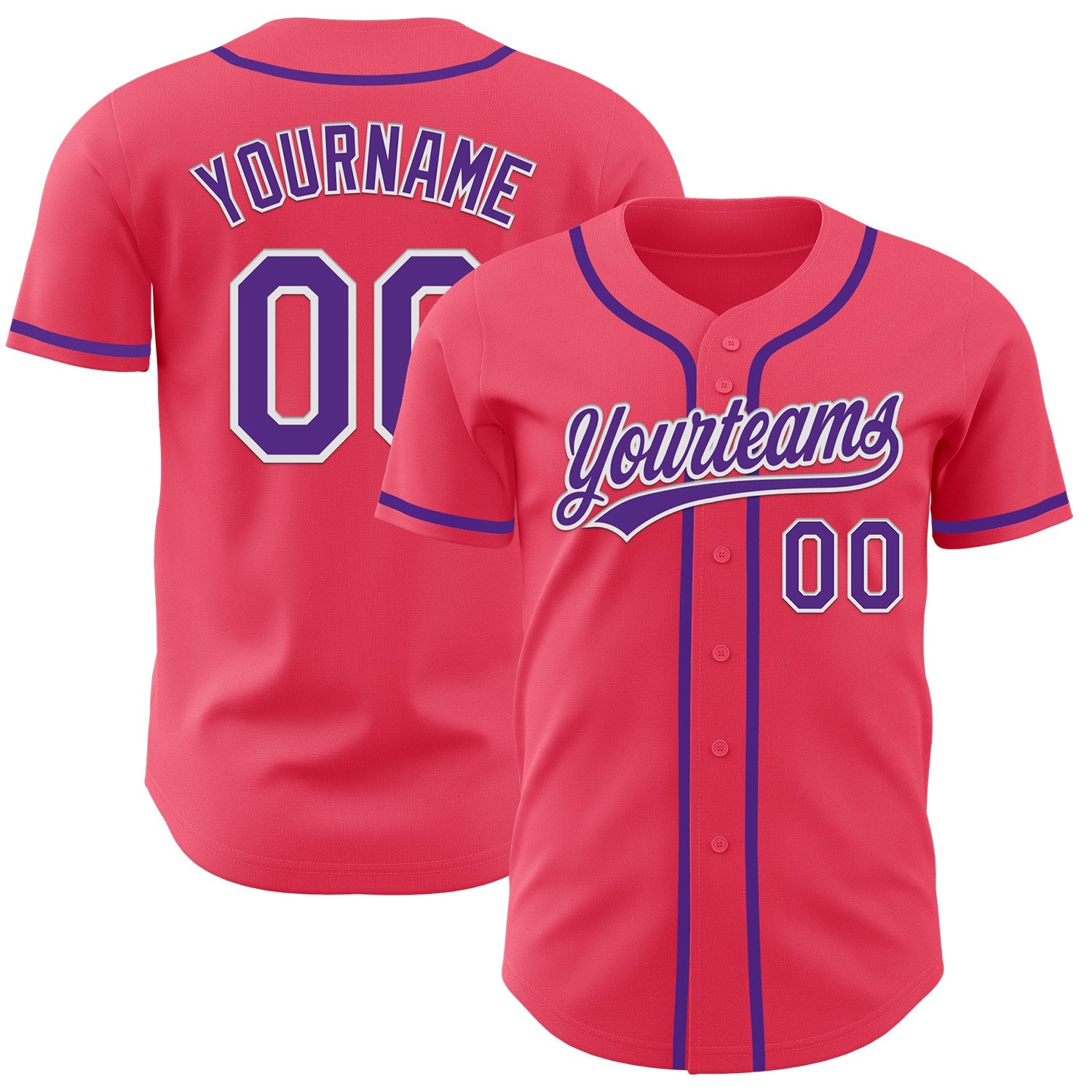 Custom Neon Pink Purple-White Authentic Baseball Jersey - Main View