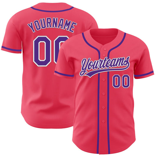 Custom Neon Pink Purple-White Authentic Baseball Jersey - Main View
