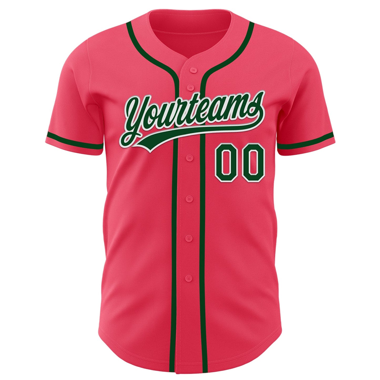 Custom Neon Pink Green-White Authentic Baseball Jersey view 2