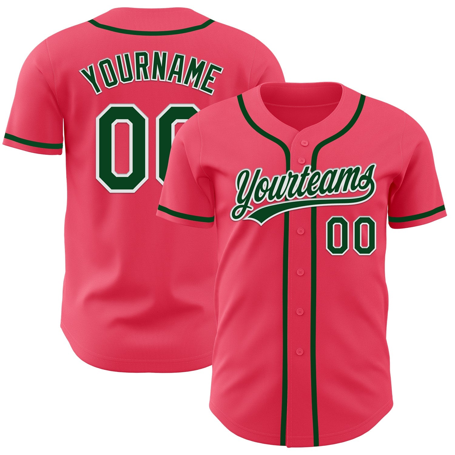 Custom Neon Pink Green-White Authentic Baseball Jersey - Main View