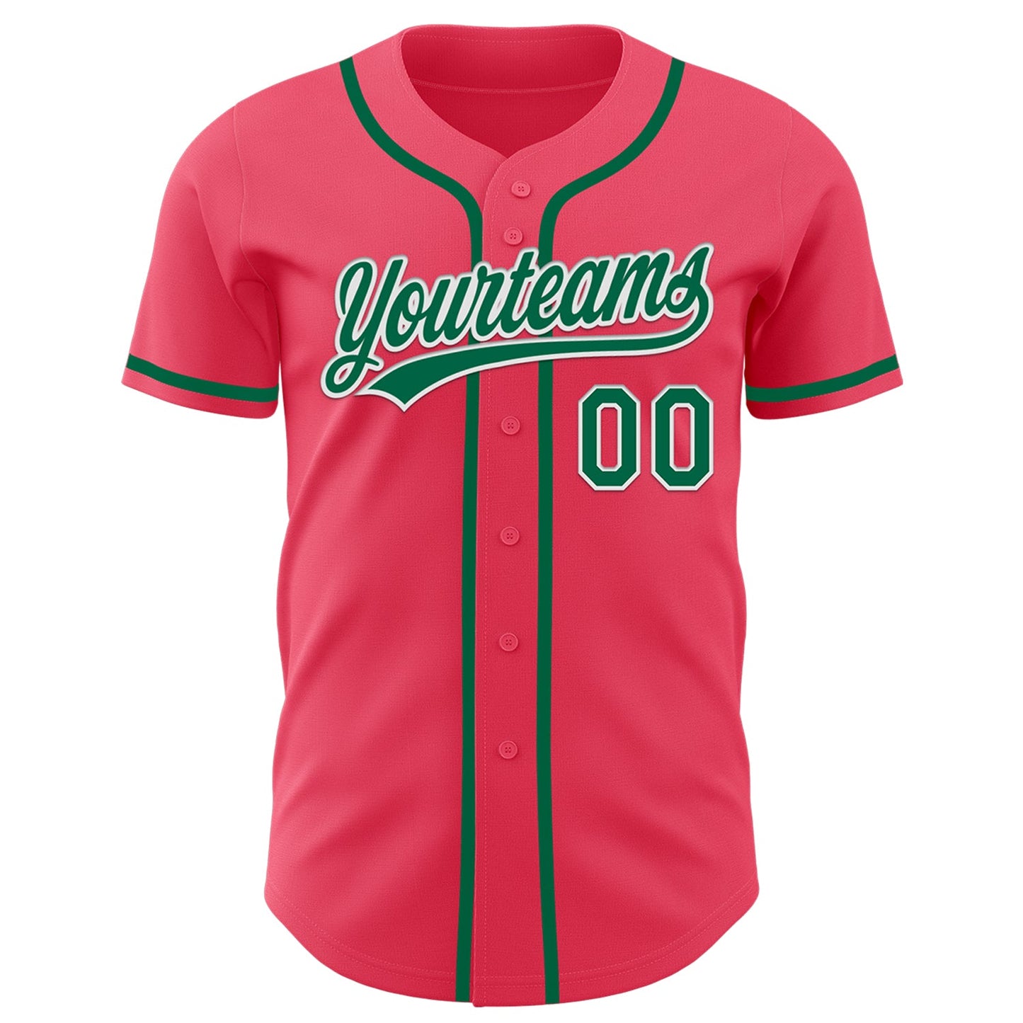 Custom Neon Pink Kelly Green-White Authentic Baseball Jersey view 2
