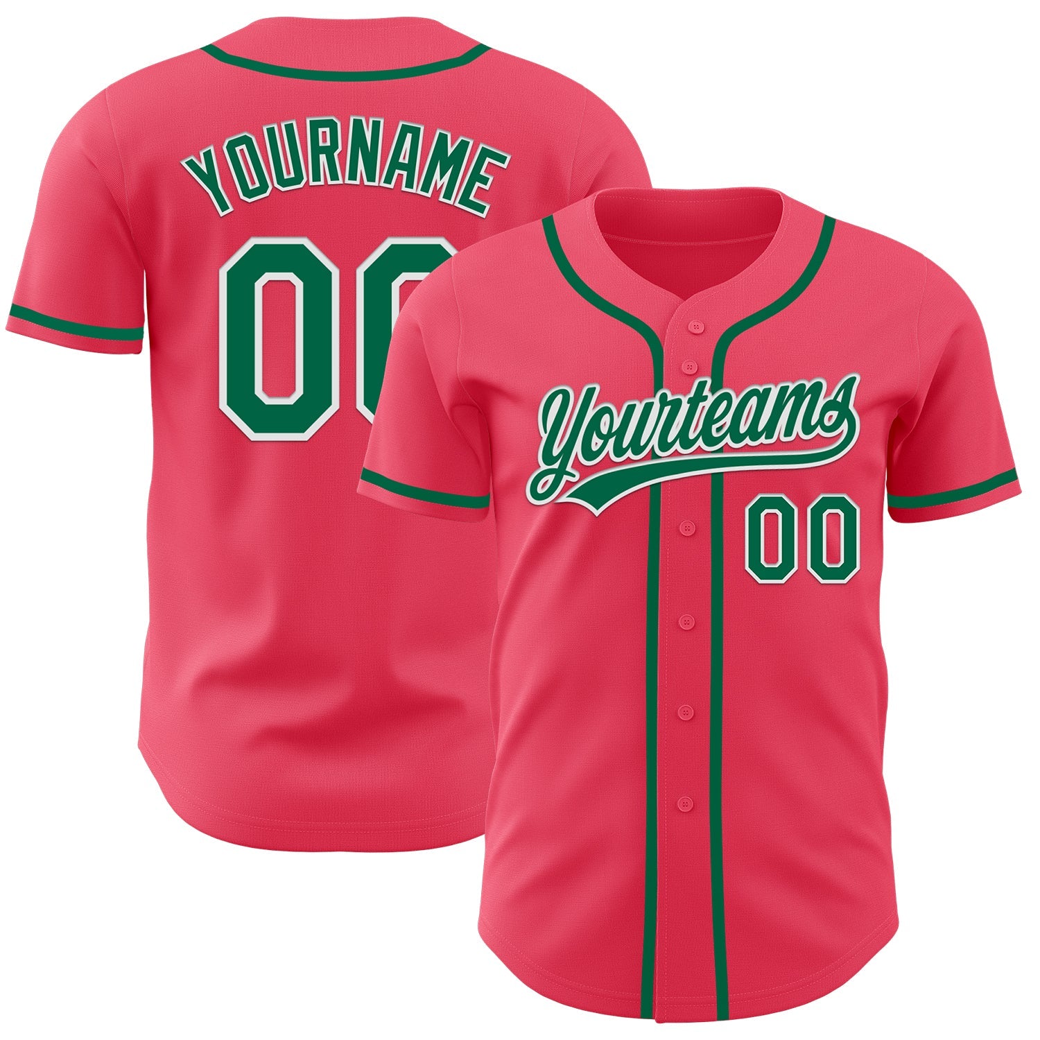 Custom Neon Pink Kelly Green-White Authentic Baseball Jersey - Main View