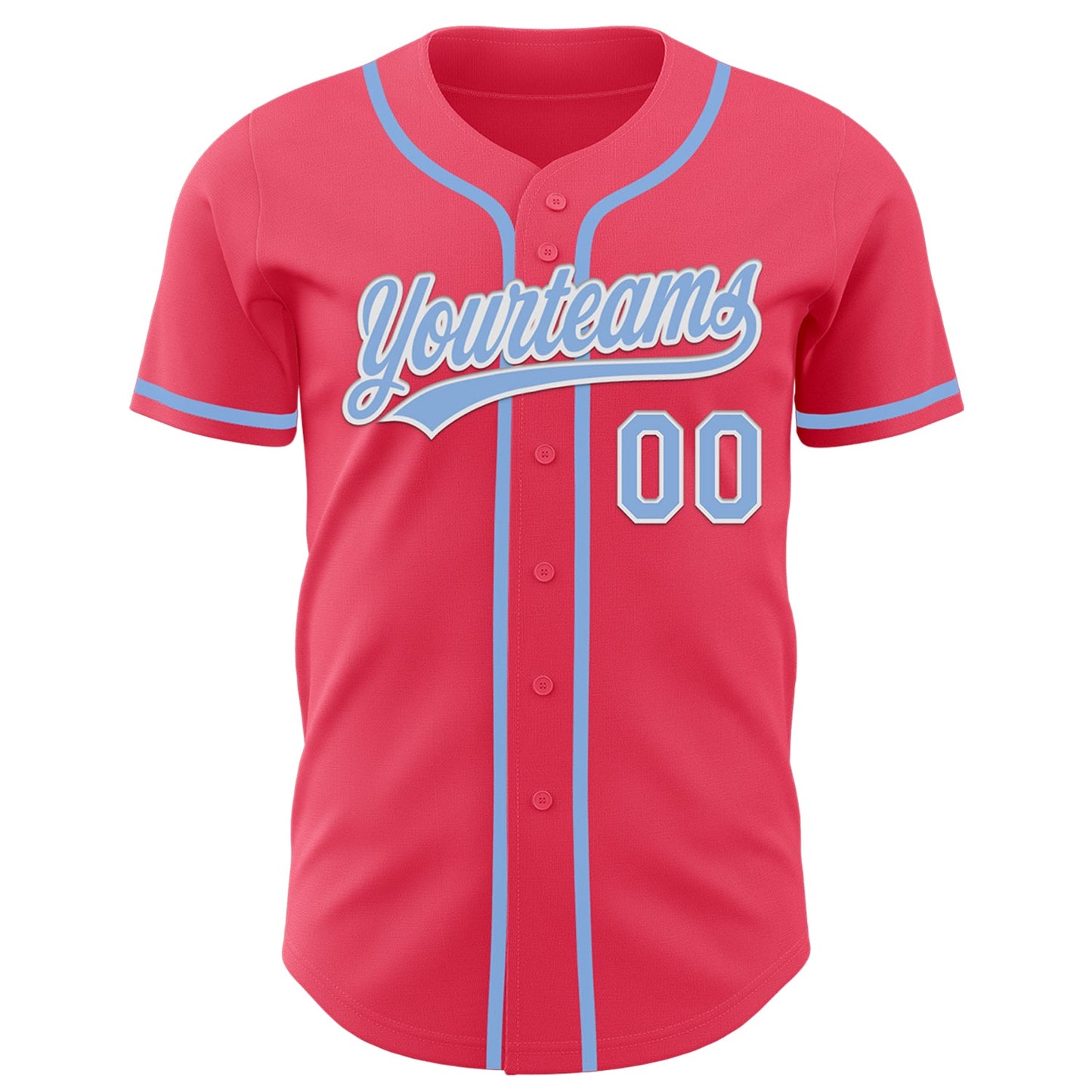 Custom Neon Pink Light Blue-White Authentic Baseball Jersey view 2