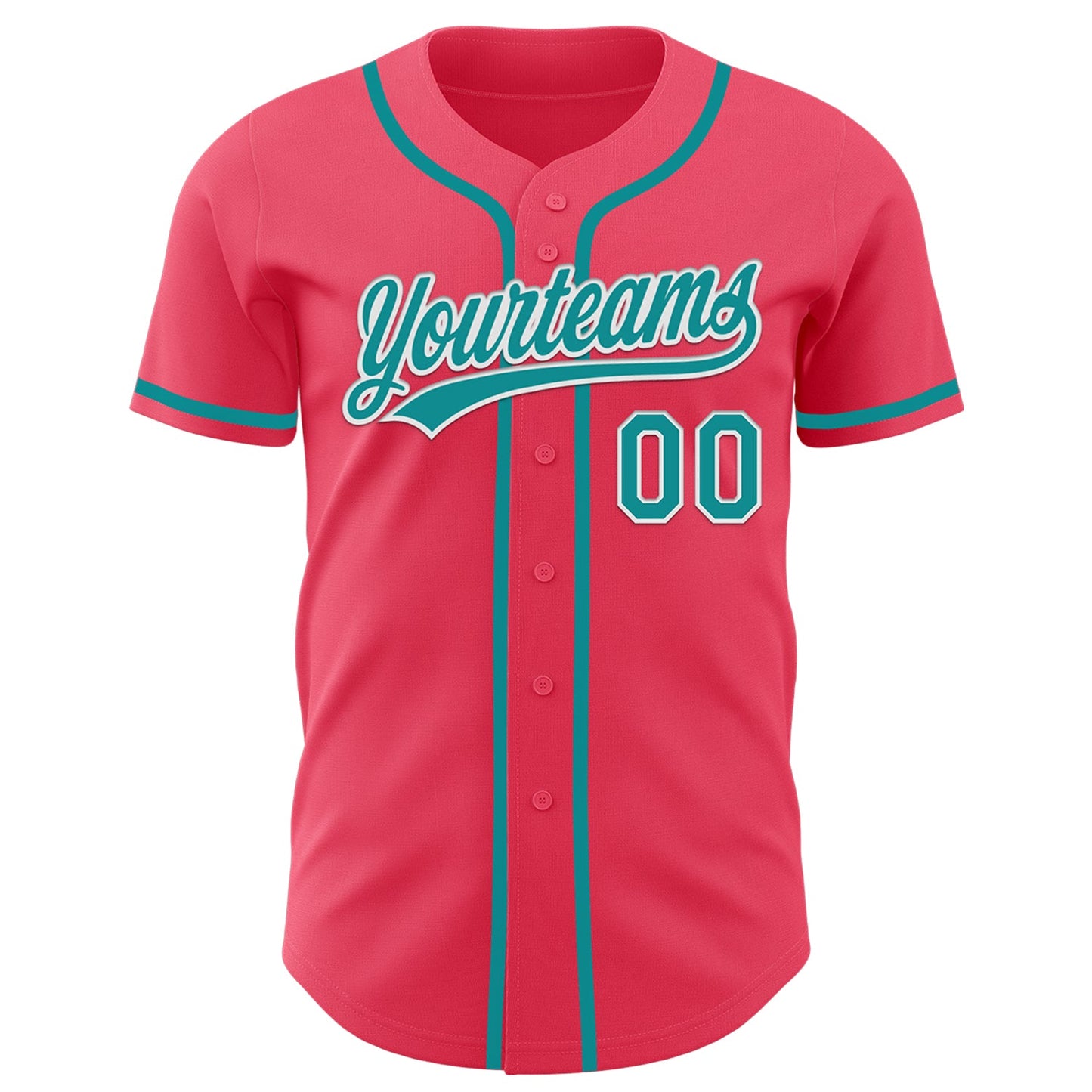 Custom Neon Pink Teal-White Authentic Baseball Jersey view 2