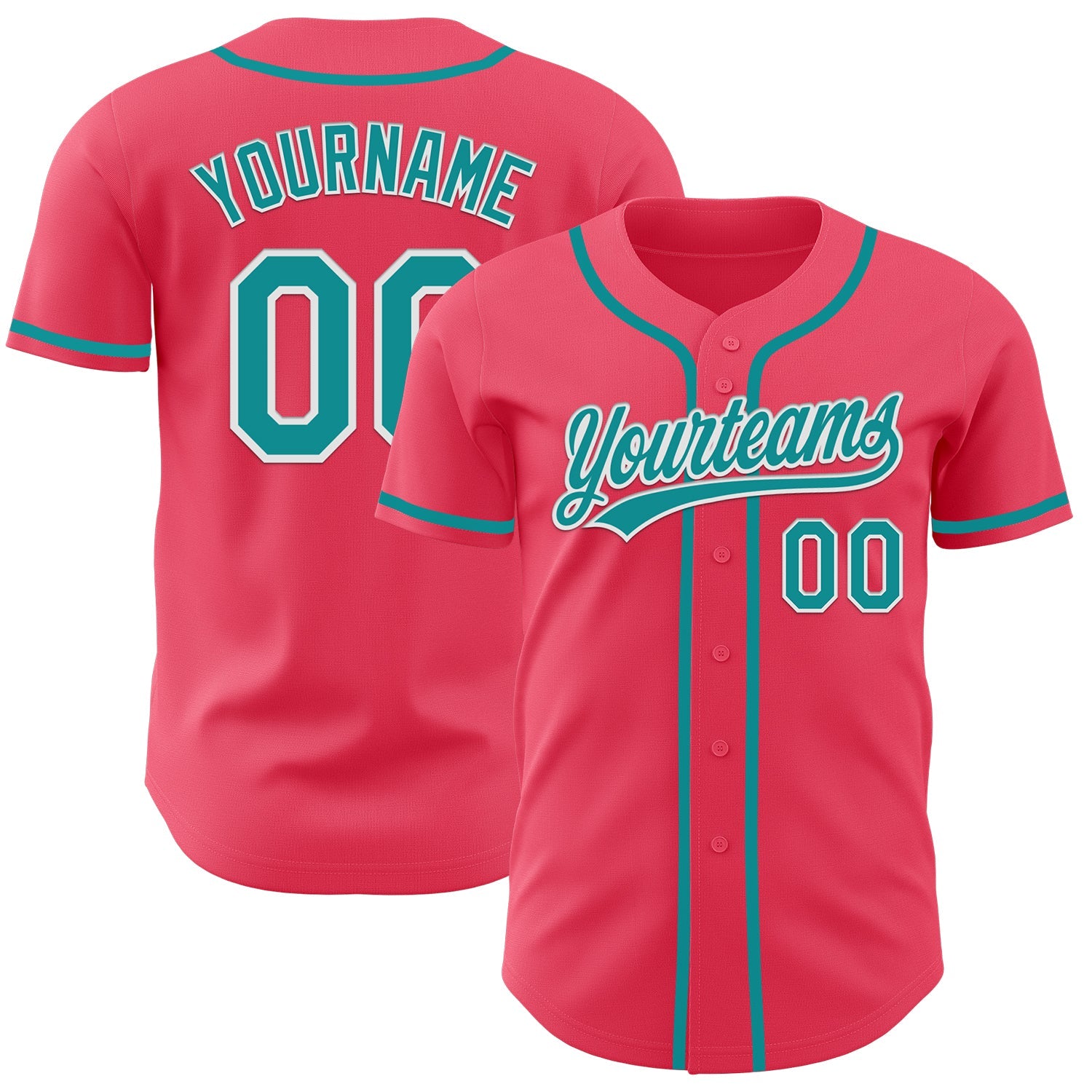 Custom Neon Pink Teal-White Authentic Baseball Jersey - Main View