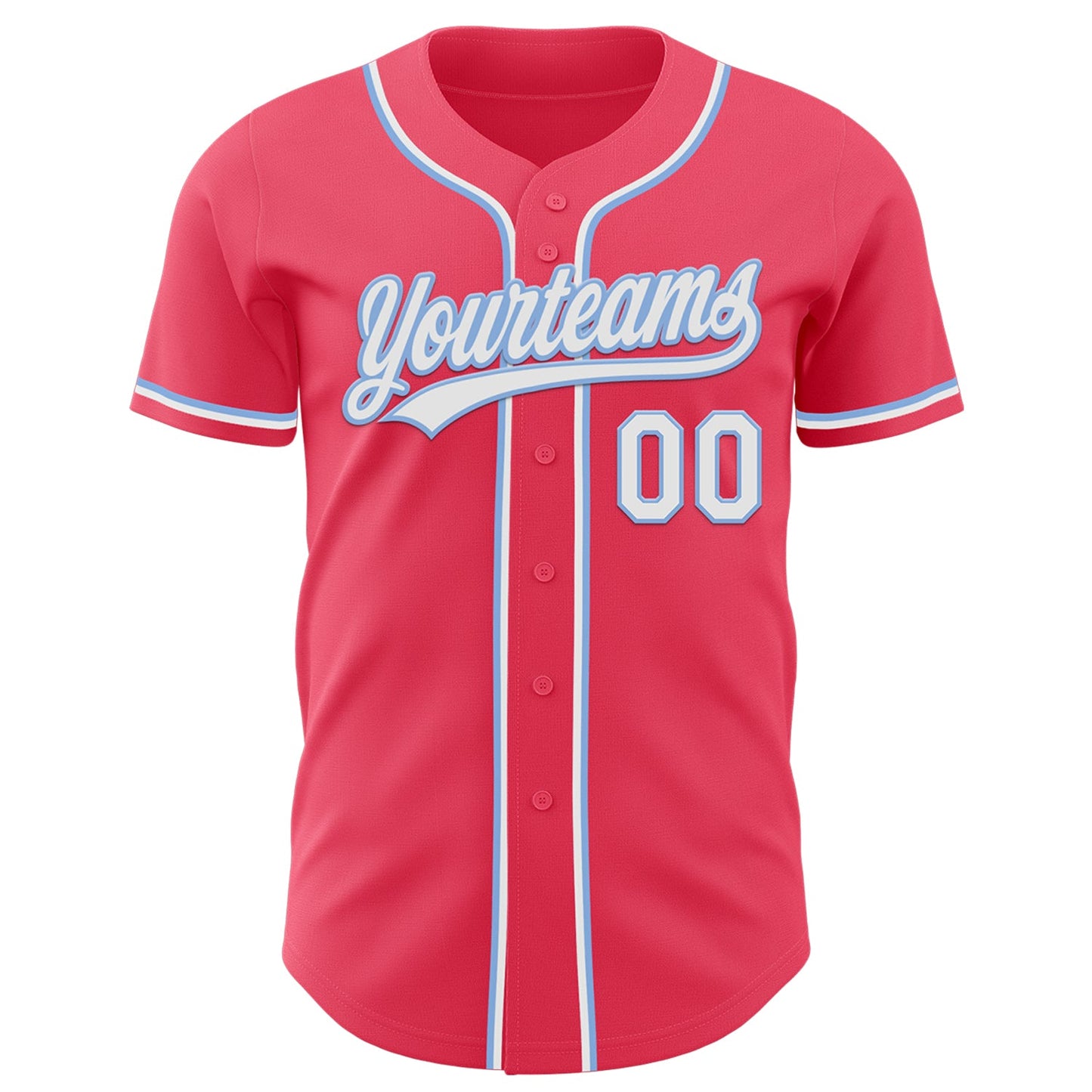 Custom Neon Pink Light Blue-White Authentic Baseball Jersey view 2