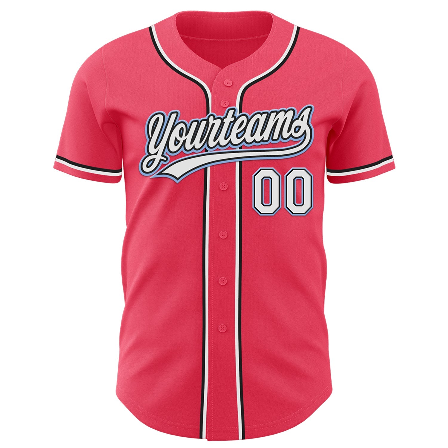 Custom Neon Pink Black-Light Blue Authentic Baseball Jersey view 2
