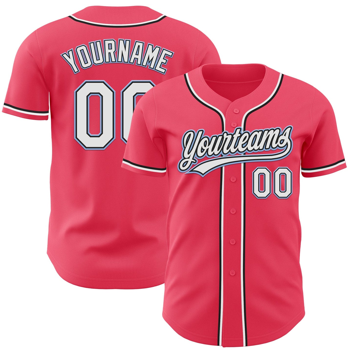 Custom Neon Pink Black-Light Blue Authentic Baseball Jersey - Main View