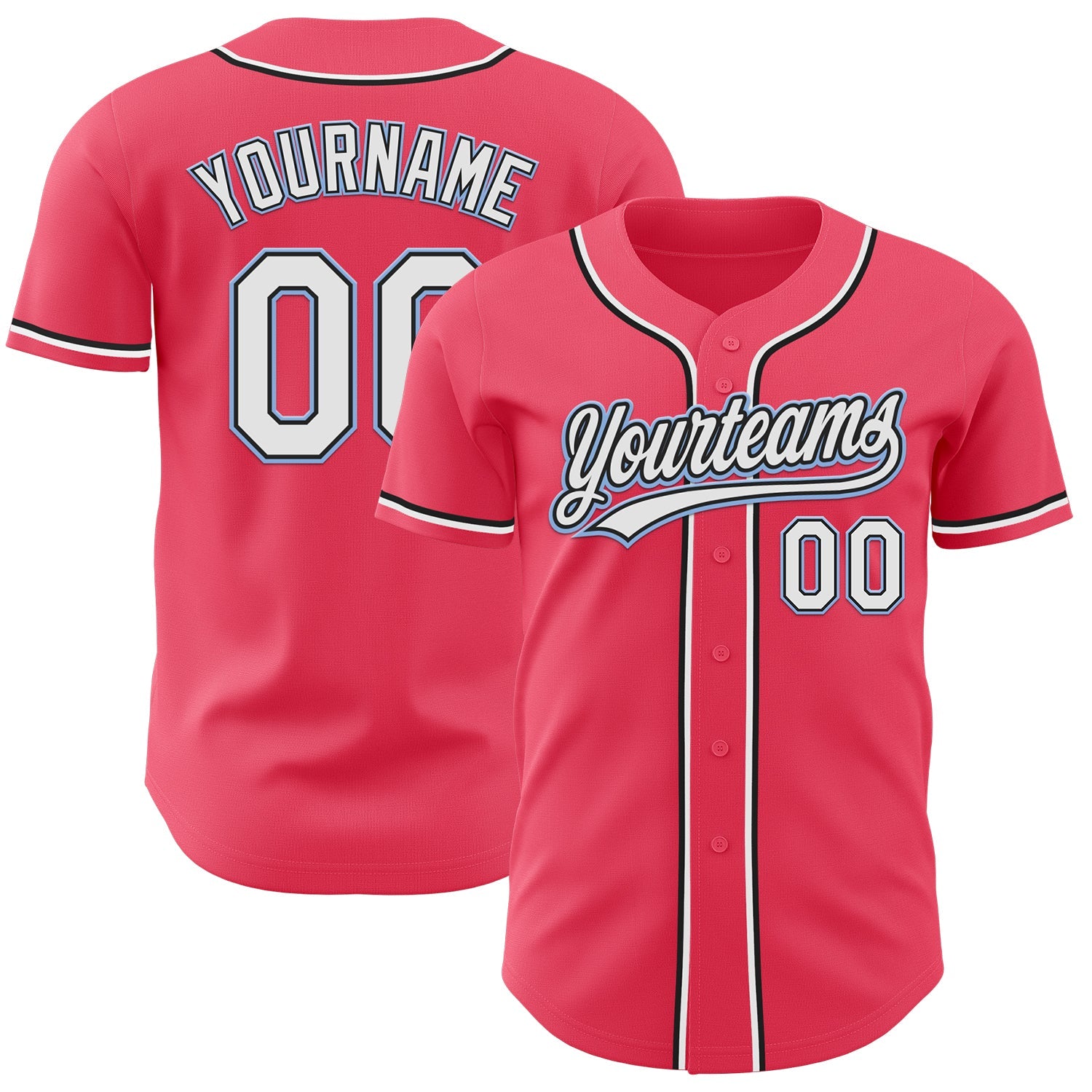 Custom Neon Pink Black-Light Blue Authentic Baseball Jersey - Main View