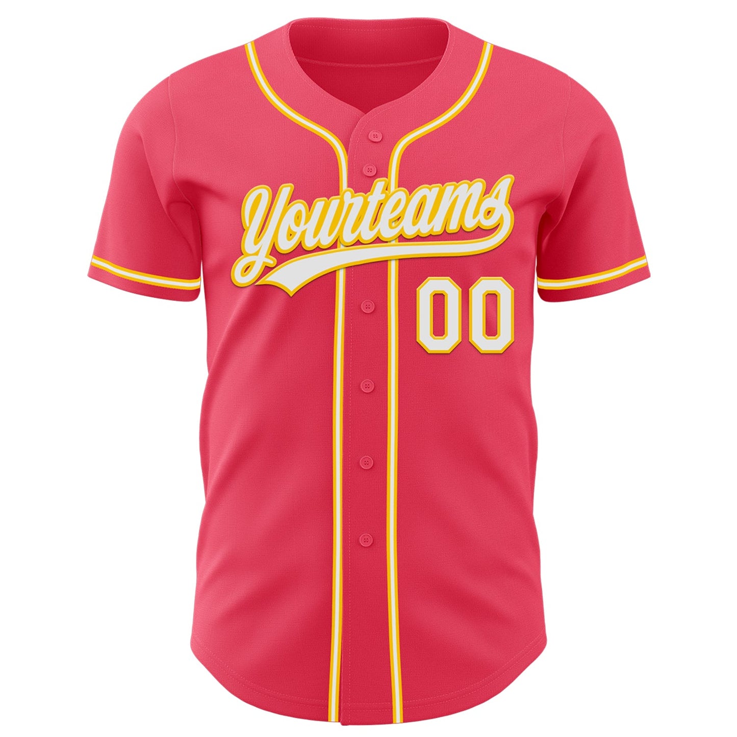 Custom Neon Pink White-Yellow Authentic Baseball Jersey view 2