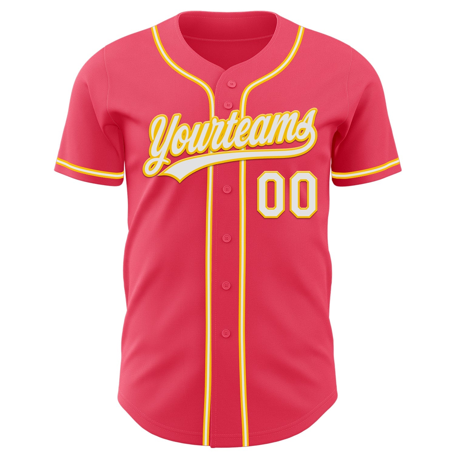 Custom Neon Pink White-Yellow Authentic Baseball Jersey view 2