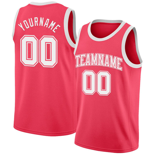 Custom Neon Pink White Authentic Basketball Jersey - Main View