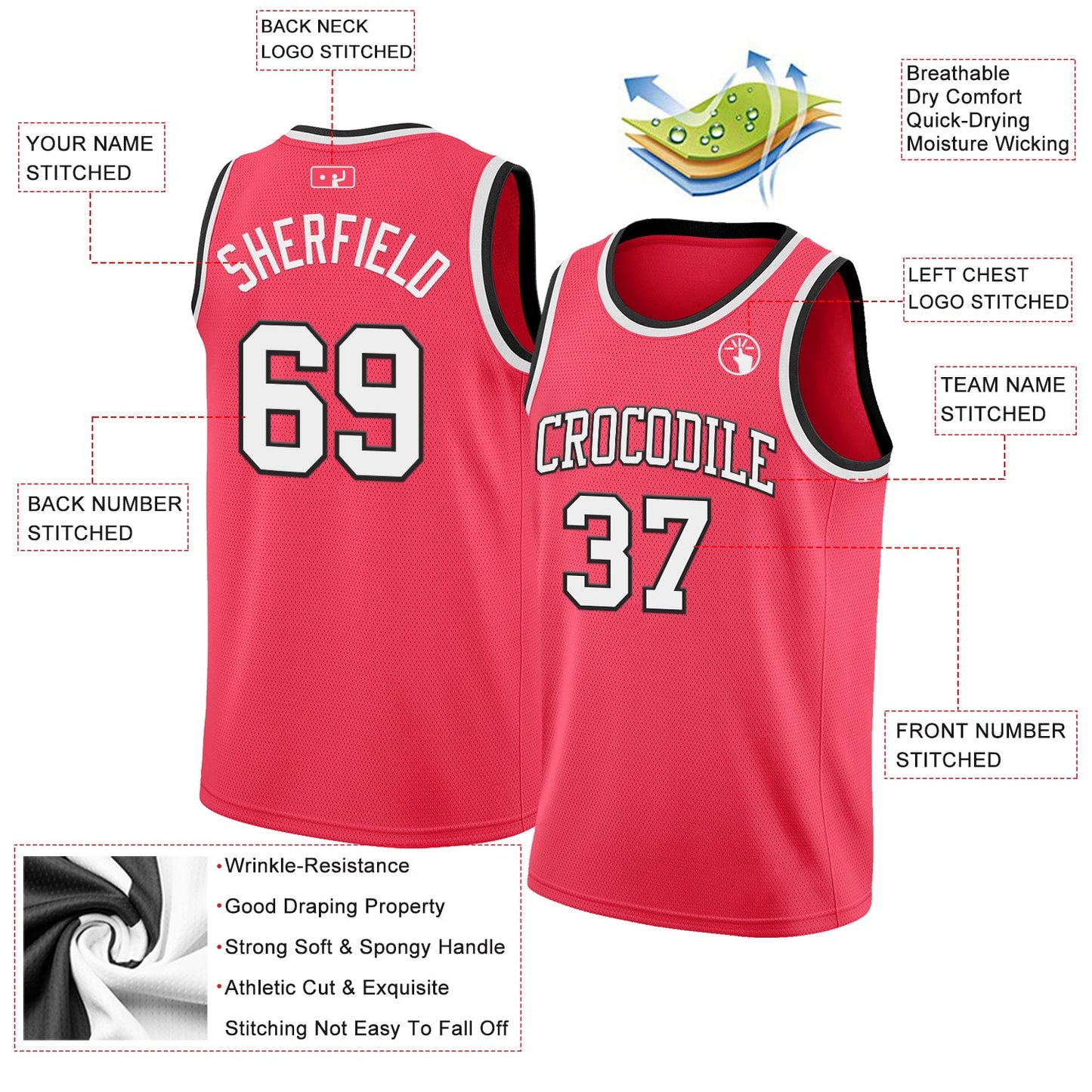 Custom Neon Pink White-Black Authentic Basketball Jersey view 2