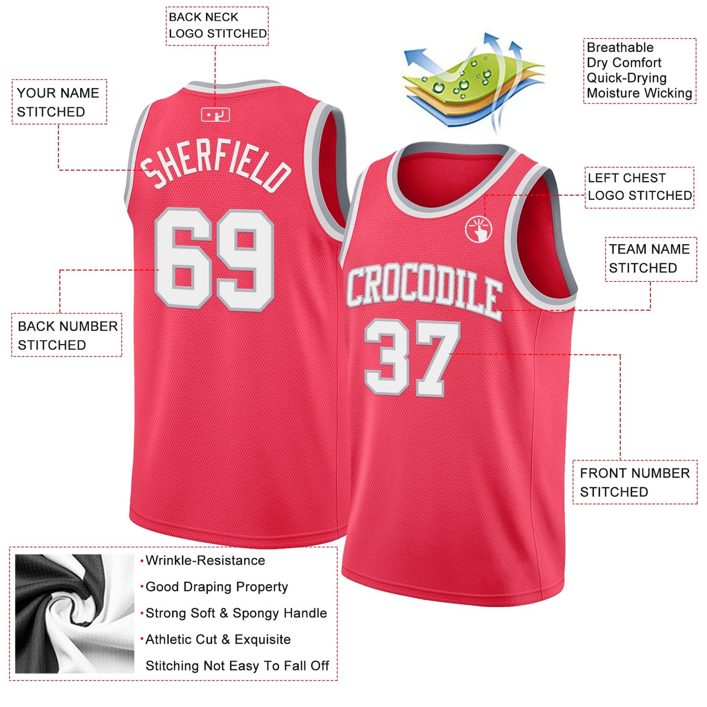 Custom Neon Pink White-Gray Authentic Basketball Jersey view 2